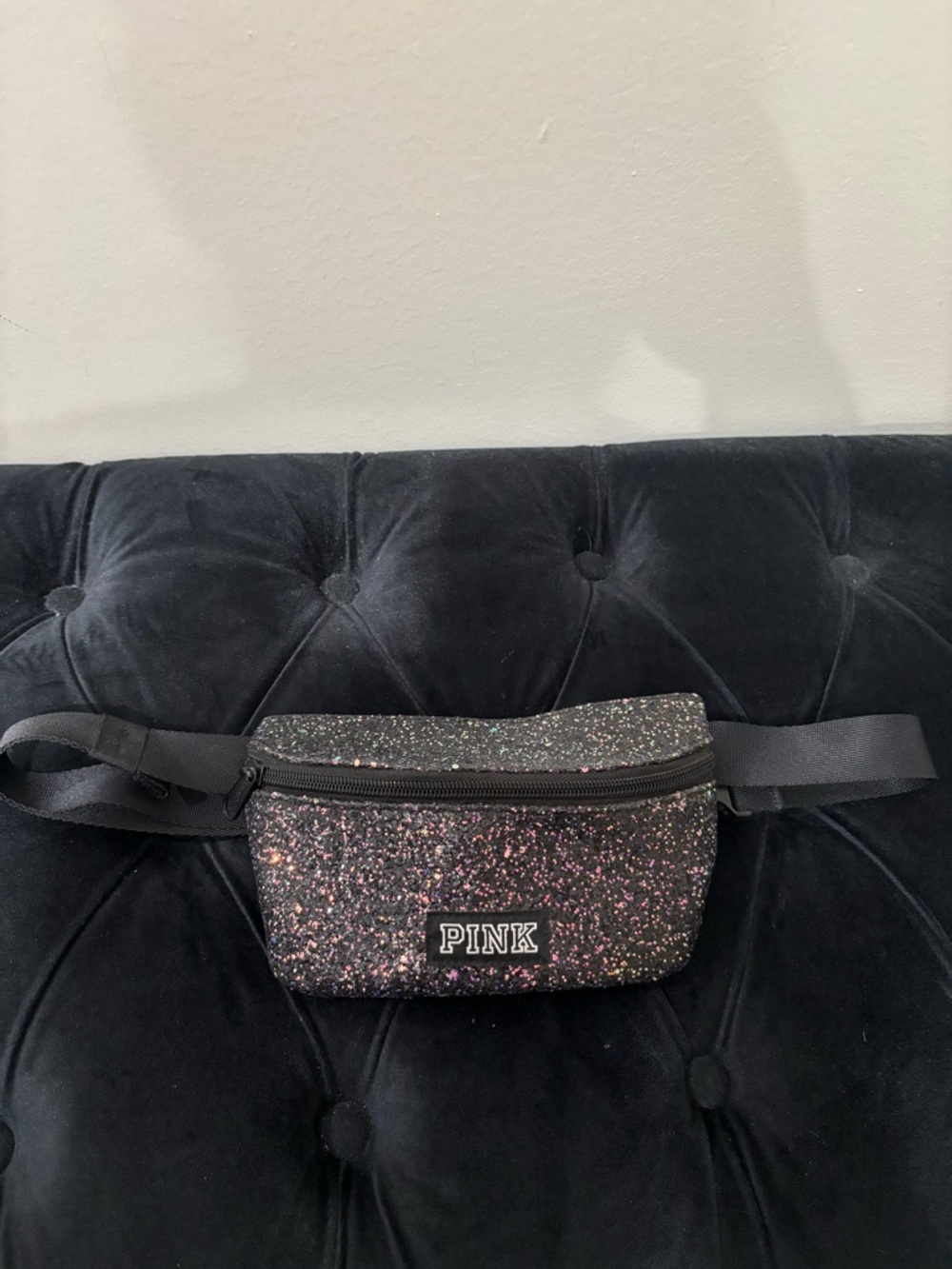 PINK Glitter Waist Bag - Black with Pink Sparkle